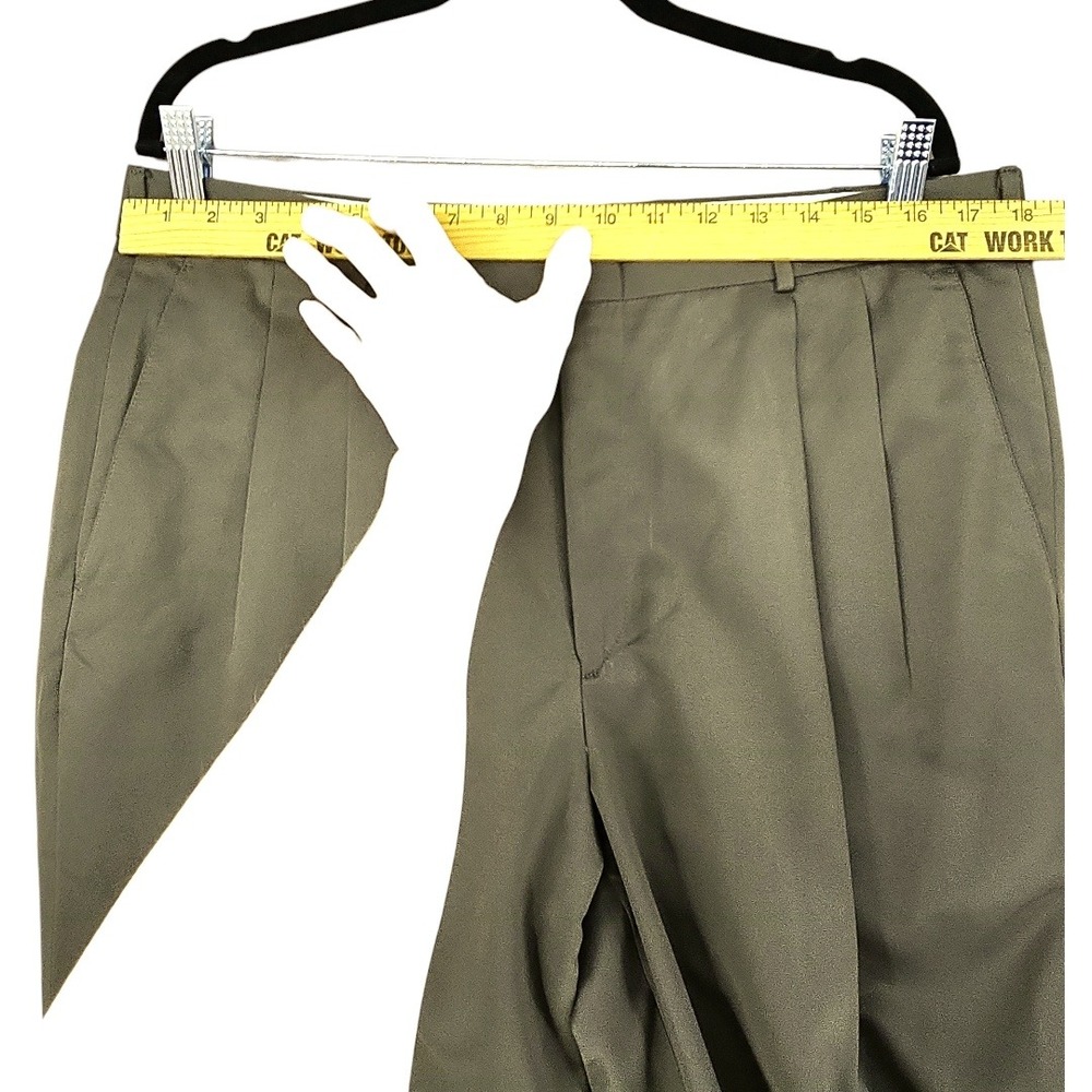 Savane Dress Pants 36x32 Mens Olive Green Pleated Cuffed Micro-Denier Classic - Picture 5 of 10